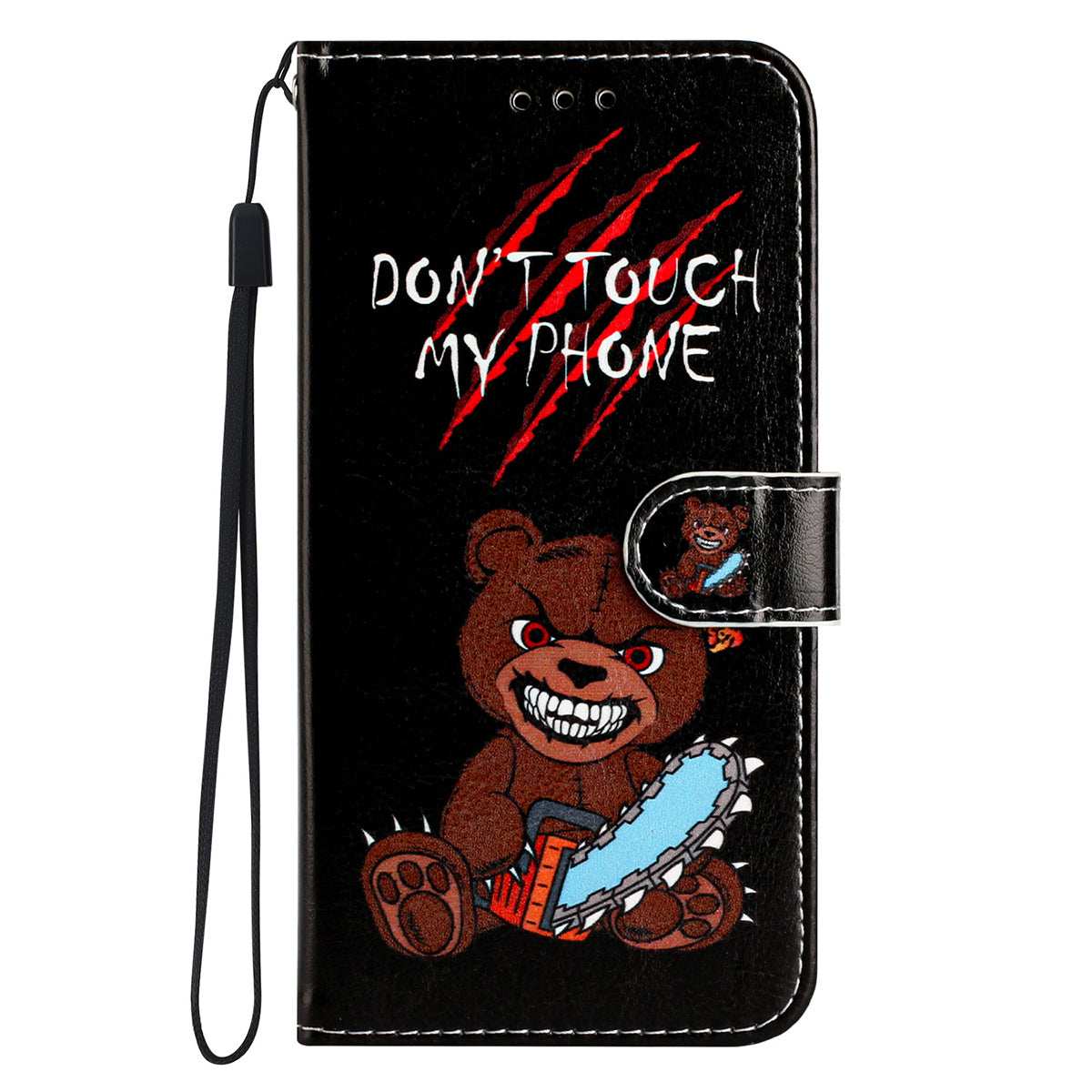 IPhone 15 Plus Flip PU Leather Wallet 3D Print Bear With Wrist Strap Case - CellularPort