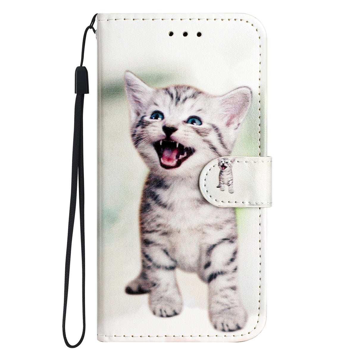 IPhone 15 Pro Flip PU Leather Wallet 3D Print Cat With Wrist Strap Case - CellularPort