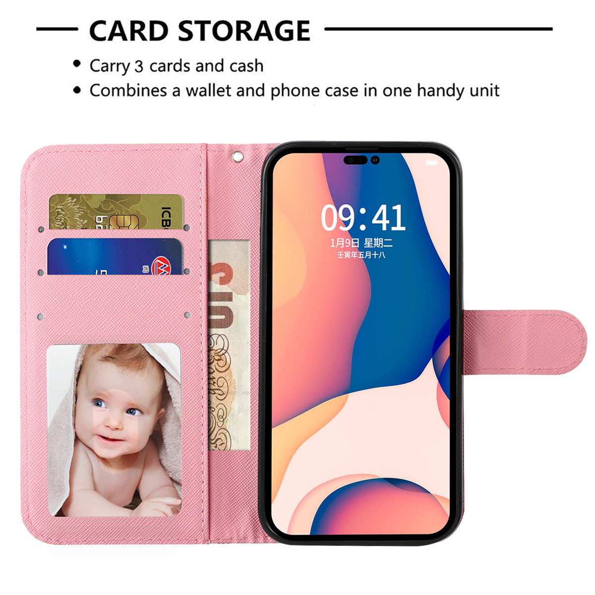 Samsung S24 Ultra Flip PU Leather Wallet 3D Print Pink Bear With Wrist Strap Case - CellularPort