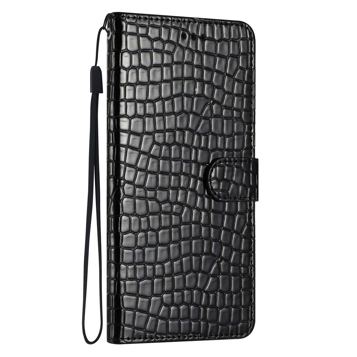 Samsung S24 Ultra Flip PU Leather Wallet Crocodile Print Card Pockets With Wrist Strap Case Black - CellularPort