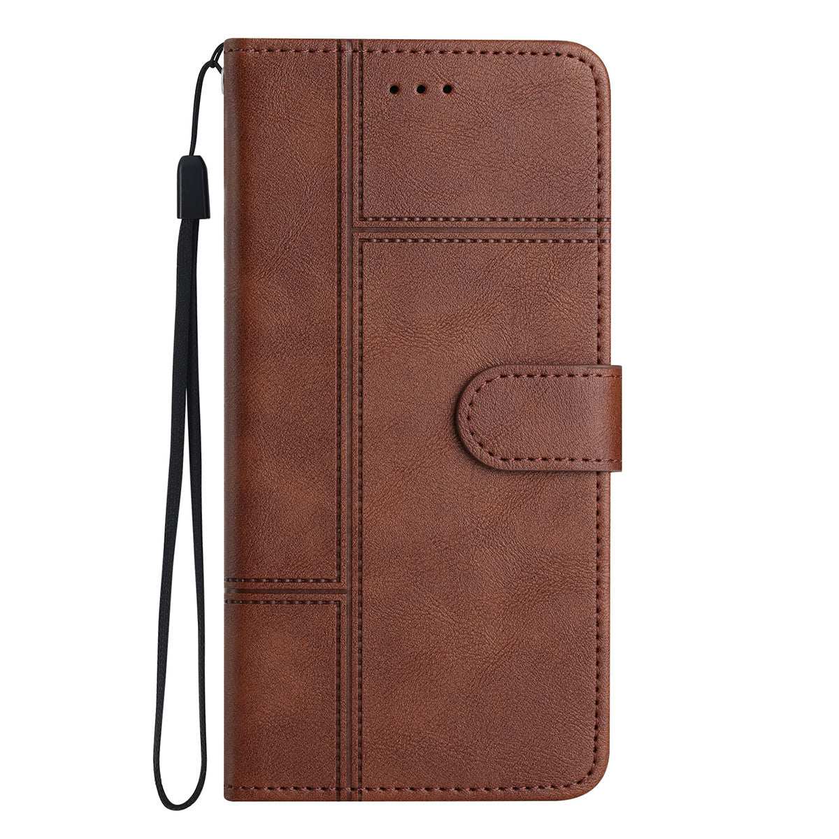 IPhone 15 Pro Flip PU Leather Wallet ShockProof Imprinted Cowhide Texture With Wrist Strap Case Dark Brown - CellularPort