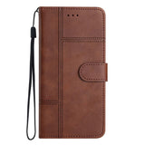 IPhone 15 Pro Flip PU Leather Wallet ShockProof Imprinted Cowhide Texture With Wrist Strap Case Dark Brown - CellularPort