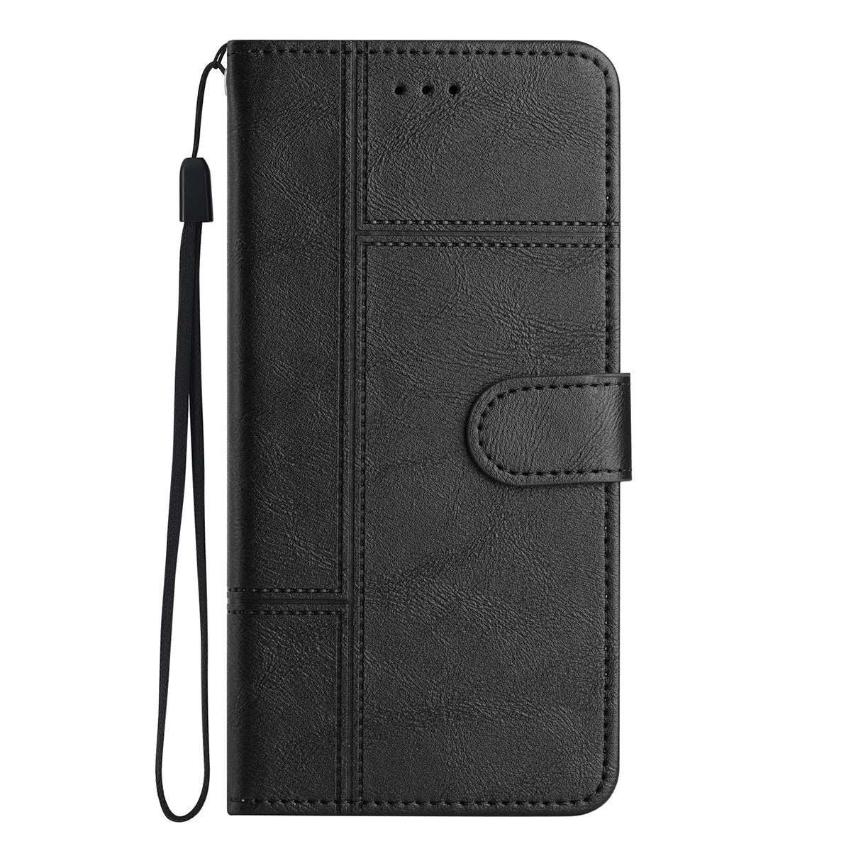 Samsung S24 Ultra Flip PU Leather Wallet ShockProof Imprinted Cowhide Texture With Wrist Strap Case Black - CellularPort