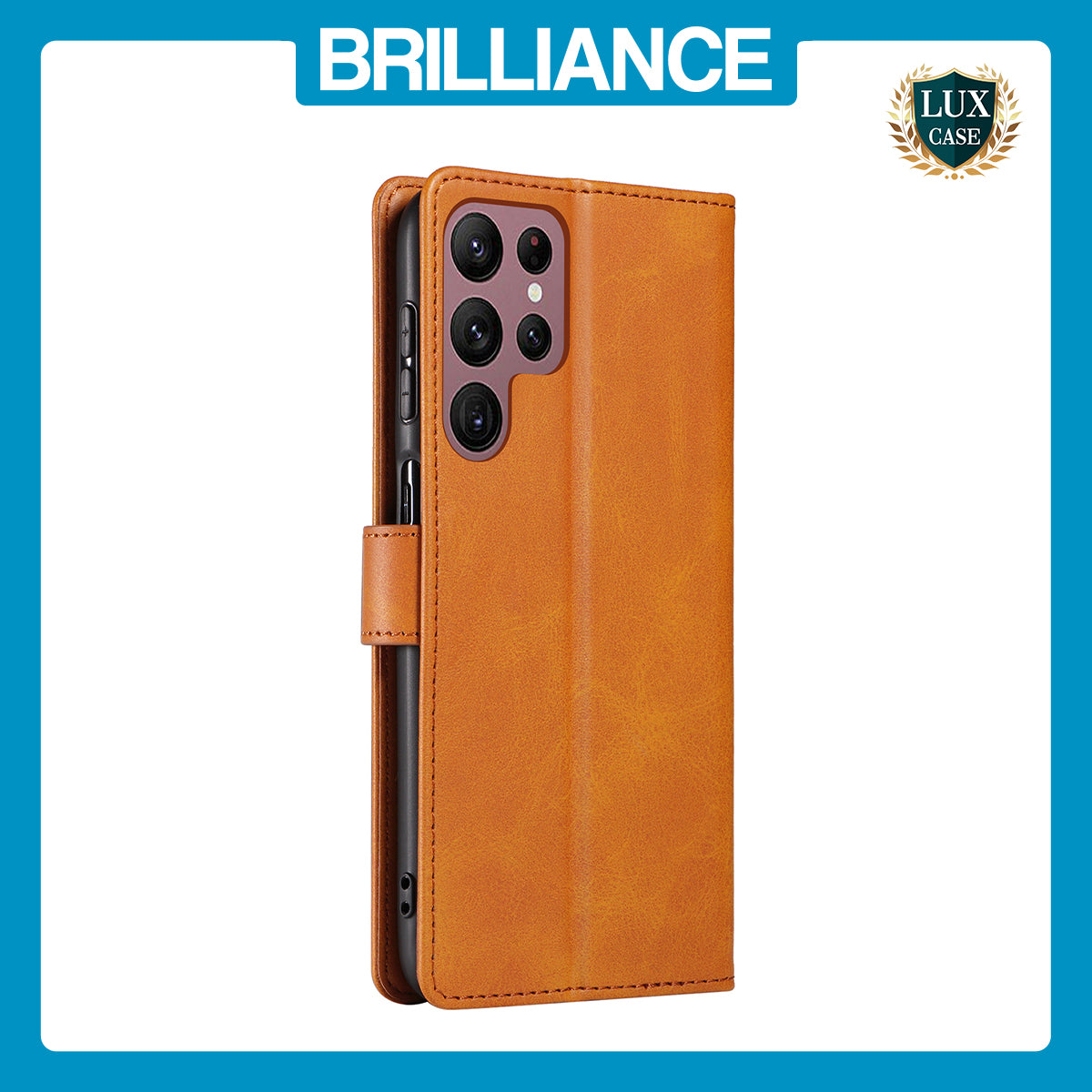 Samsung S23 Ultra Light Brown Leather Wallet Case