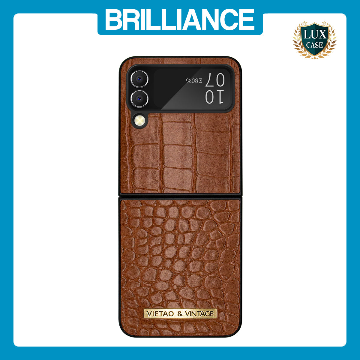 Samsung Flip4 Crocodile Leather Case Brown