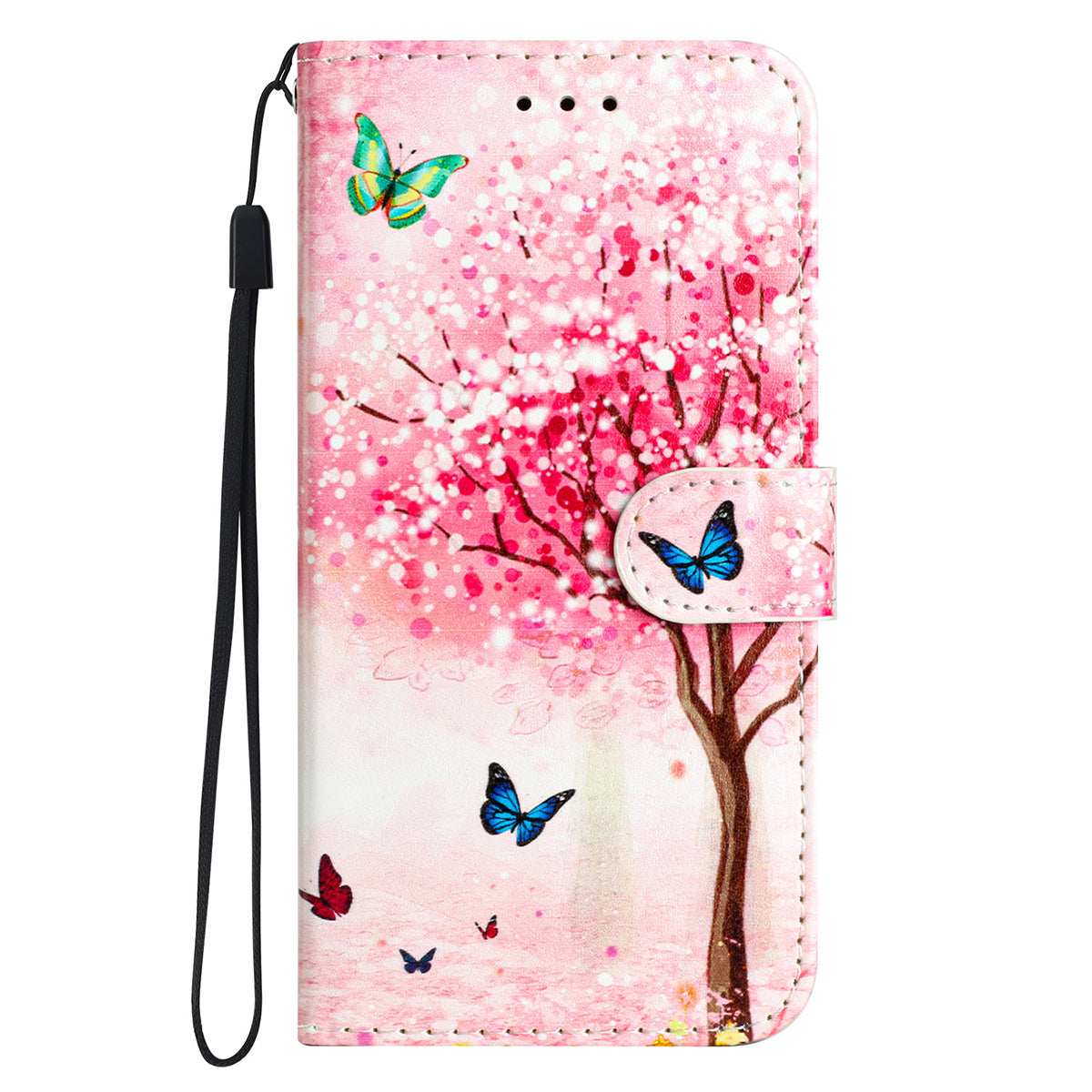 IPhone 15 Pro Flip PU Leather Wallet 3D Print Cartoon Butterfly Flower With Wrist Strap Case - CellularPort
