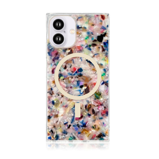 Flaunt Square iPhone 16 Case – Rainbow Confetti Tortoise