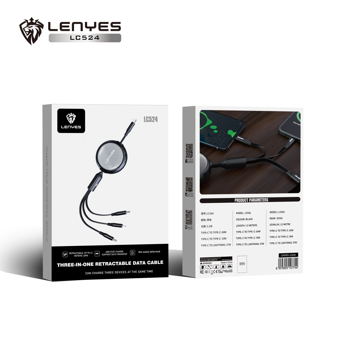 Lenyes LC524 3-in-1 Retractable Cable