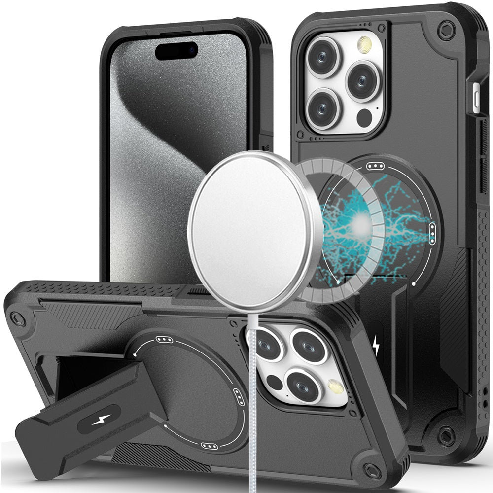iPhone 15 Pro Max Black Sturdy Kickstand Case