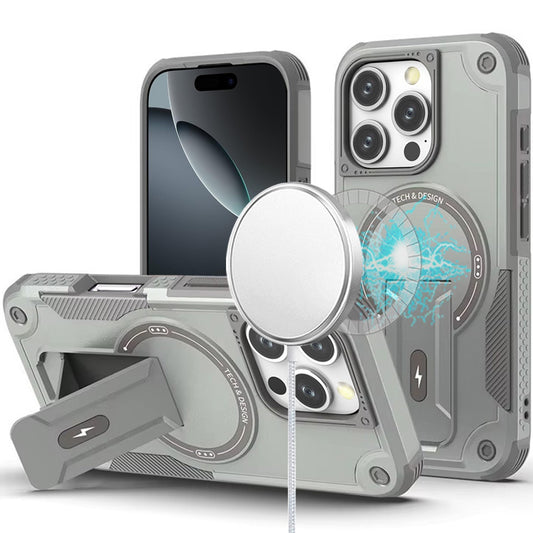 iPhone 16 Pro 6.3 - Sturdy Kickstand Magnetic Hybrid Case - Grey
