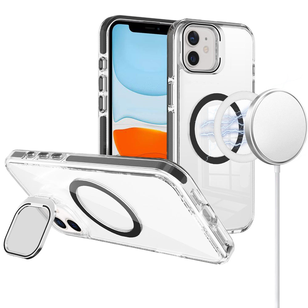 iPhone 11 Black Magnetic Circle Metallic Stand Case