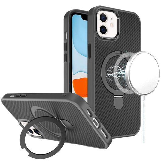 iPhone 11 Black Carbon Magnetic Circle Ring Stand Case