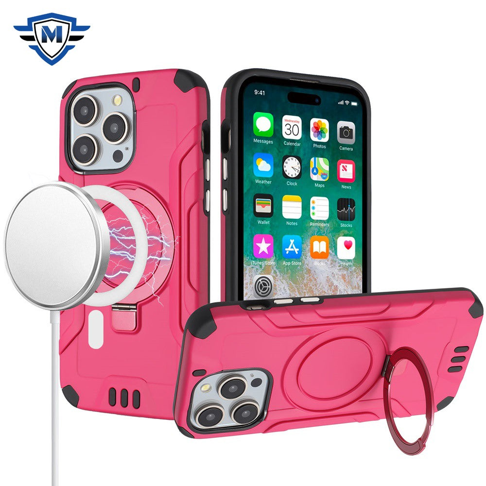 iPhone 15 Pro Hot Pink METKASE Brushed Kickstand Hybrid Case