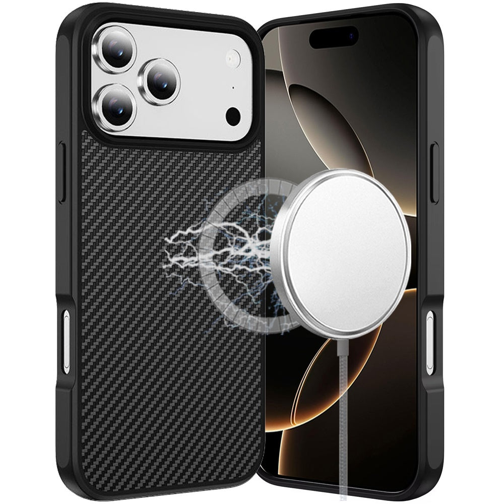 iPhone 17 Pro Max CarbonFiber Magnetic Hybrid Case - Black