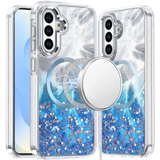 Samsung S25/S24 Dark Blue Epoxy Glitter Magnetic Circle Hybrid Case