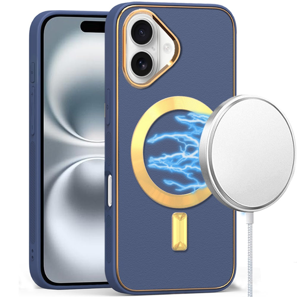 iPhone 16 Plus 6.7 - PU Leather Hybrid Case - Navy Blue