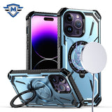 iPhone 15 Pro Light Blue METKASE Rugged Magnetic Ring Stand Case