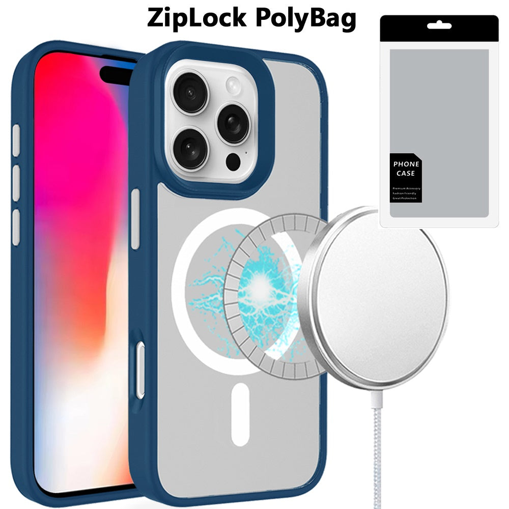 iPhone 16 Pro 6.3 - Magnetic Circle Colorful Buttons Hybrid Case - Blue