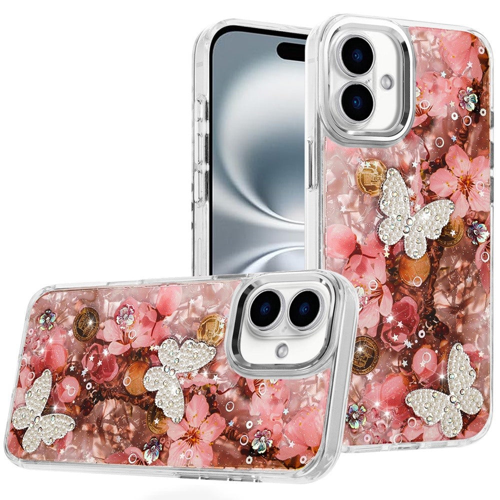 iPhone 16 6.1 - Glitter Butterfly Ornaments Hybrid Case - 4