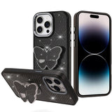 iPhone 14 Pro Max Black Butterfly Grip Diamond Hybrid Case