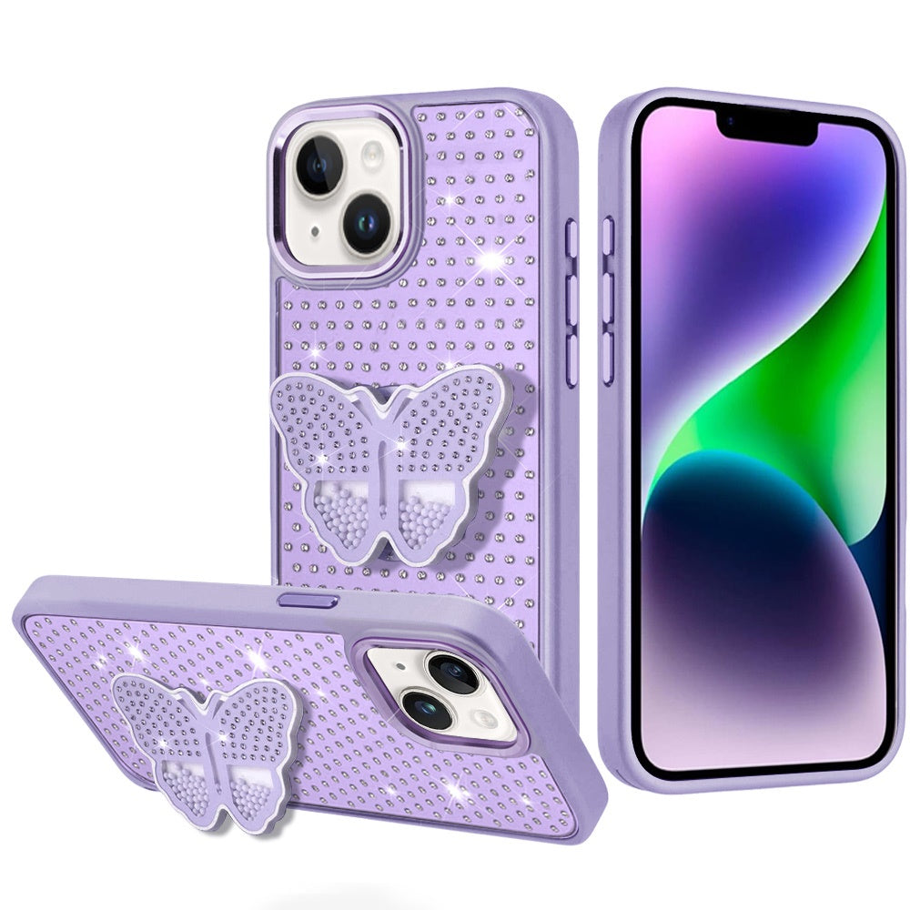 iPhone 13/14 Purple Butterfly Grip Diamond Hybrid Case