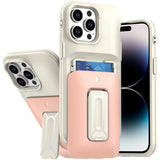 iPhone 14 Pro Max Beige+Pink Card Holder Kickstand Case