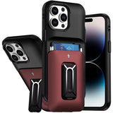 iPhone 14 Pro Max Black+Red Card Holder Kickstand Case