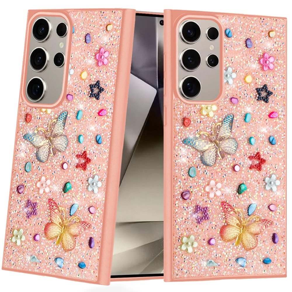 Samsung S24 Ultra Pink Butterfly Bling Glitter Case