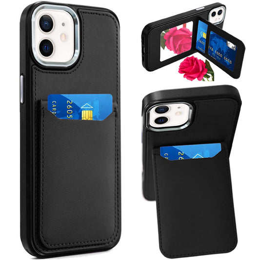 iPhone 12/12 Pro Black PU Leather Mirror Card Case