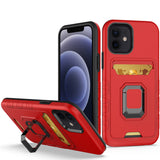 iPhone 14 Pro Red Card Ring Stand Hybrid Case