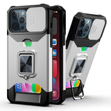 iPhone 15 Pro Max Silver Card Ring Stand Case