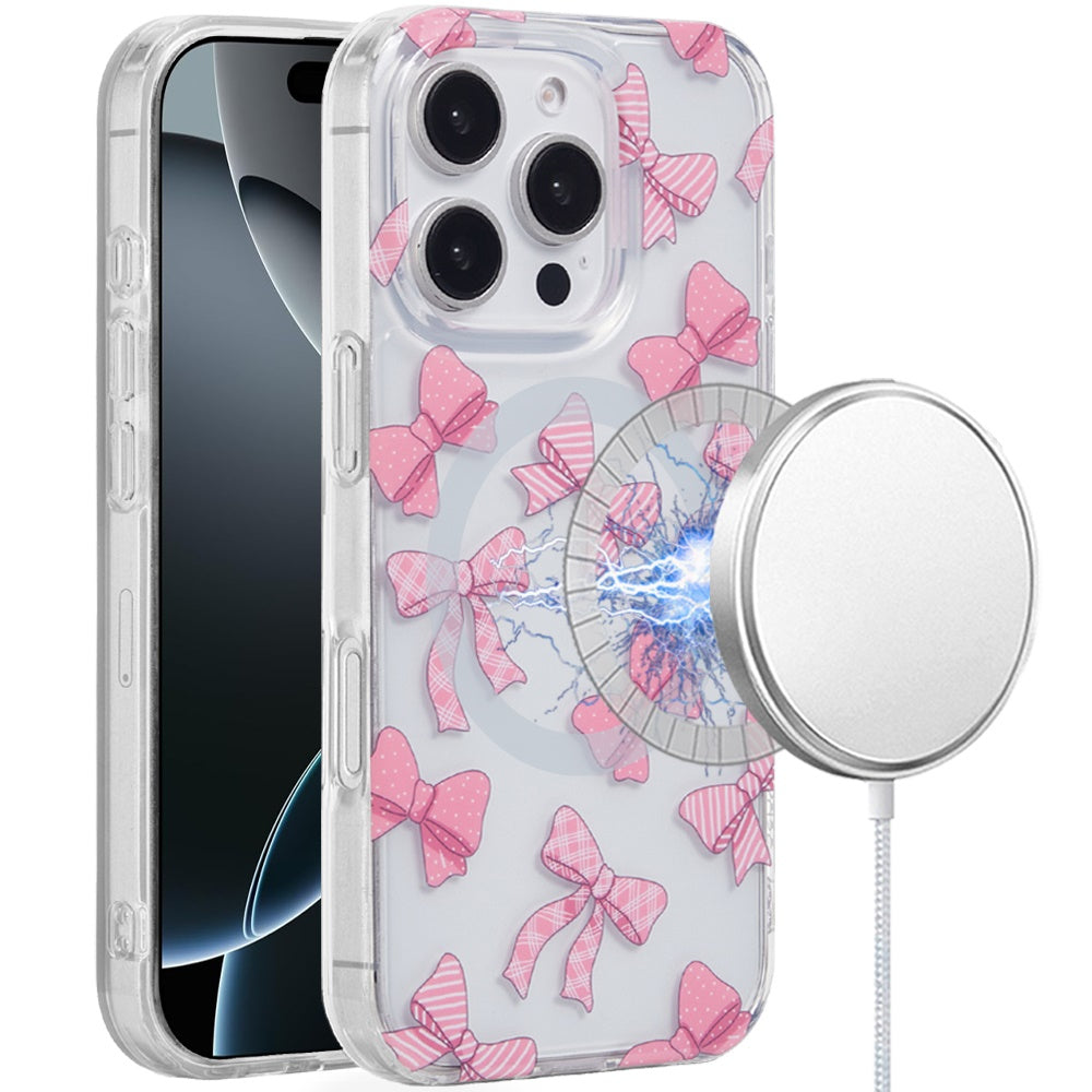 iPhone 16 Pro 6.3 - Magnetic Circle Double Layer TPU Case - Bow Knot
