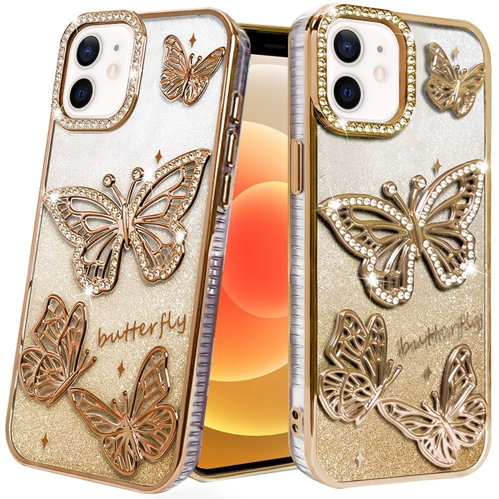 iPhone 12/12 Pro Gold Butterfly Glitter TPU Case