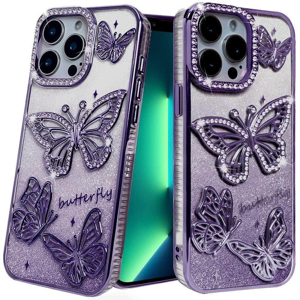 iPhone 13 Pro Purple Butterfly Glitter TPU Case