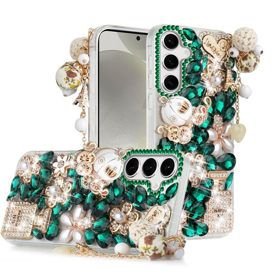 Samsung S25/S24 Green Full Diamond Ornament Hybrid Case