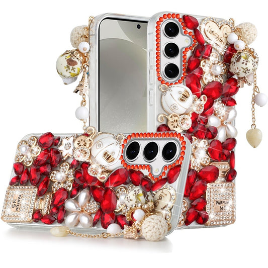 Samsung S25/S24 Red Full Diamond Ornament Hybrid Case
