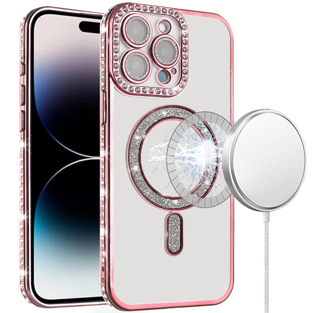 iPhone 14 Pro Max Rose Gold Glitter Diamond TPU Case