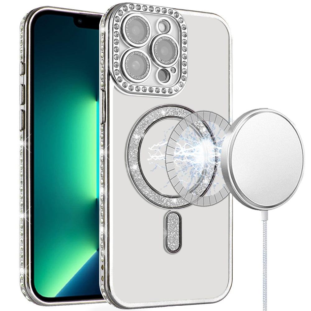 iPhone 13 Pro Max Silver Diamond Magnetic TPU Case