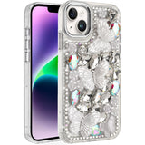 iPhone 13/14 Silver Floral Butterfly Bling Case