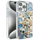 iPhone 15 Pro Max Blue Rose Bling Stones Case