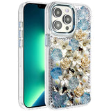 iPhone 13 Pro Max Blue Rose Bling Stones Case