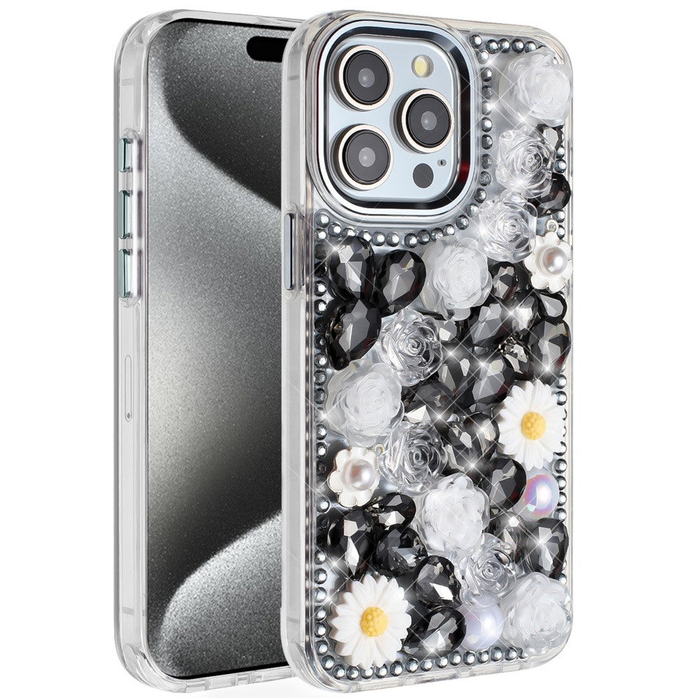 iPhone 15 Pro Max Black Full Bling Floral Case