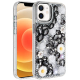 iPhone 12/12 Pro Black Full Bling Floral Hybrid Case