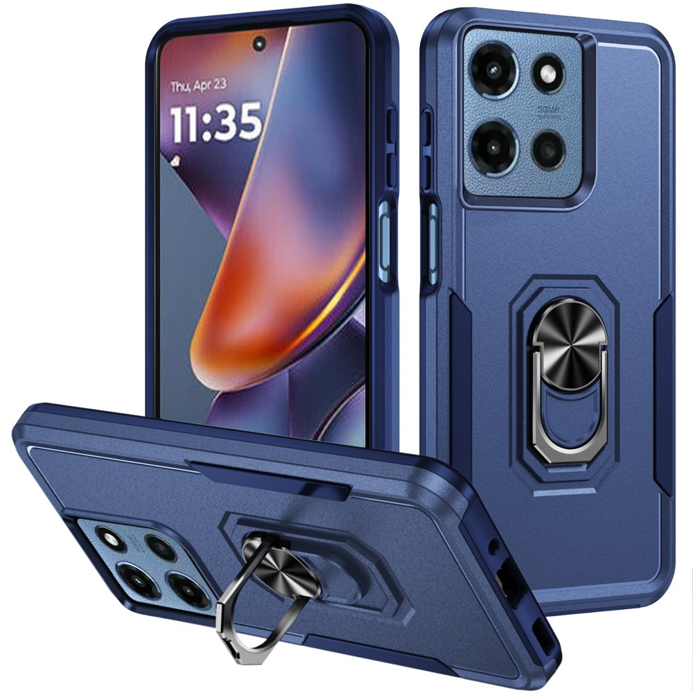 Moto G 5G 2025 Dark Blue Tough Ring Stand Hybrid Case