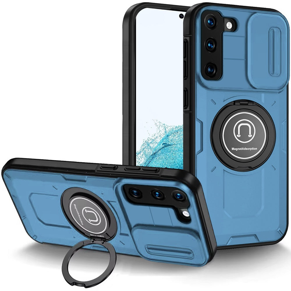 Samsung S22 Light Blue Ring Stand Camera Hybrid Case