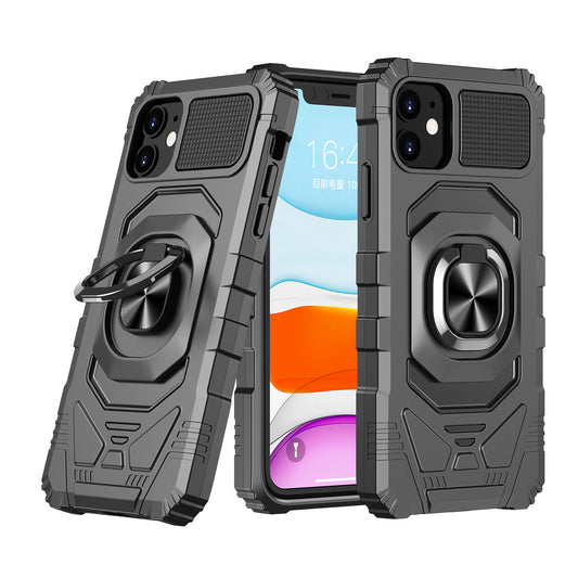 iPhone 15 Pro Black Robotic Magnetic Ring Stand Hybrid Case