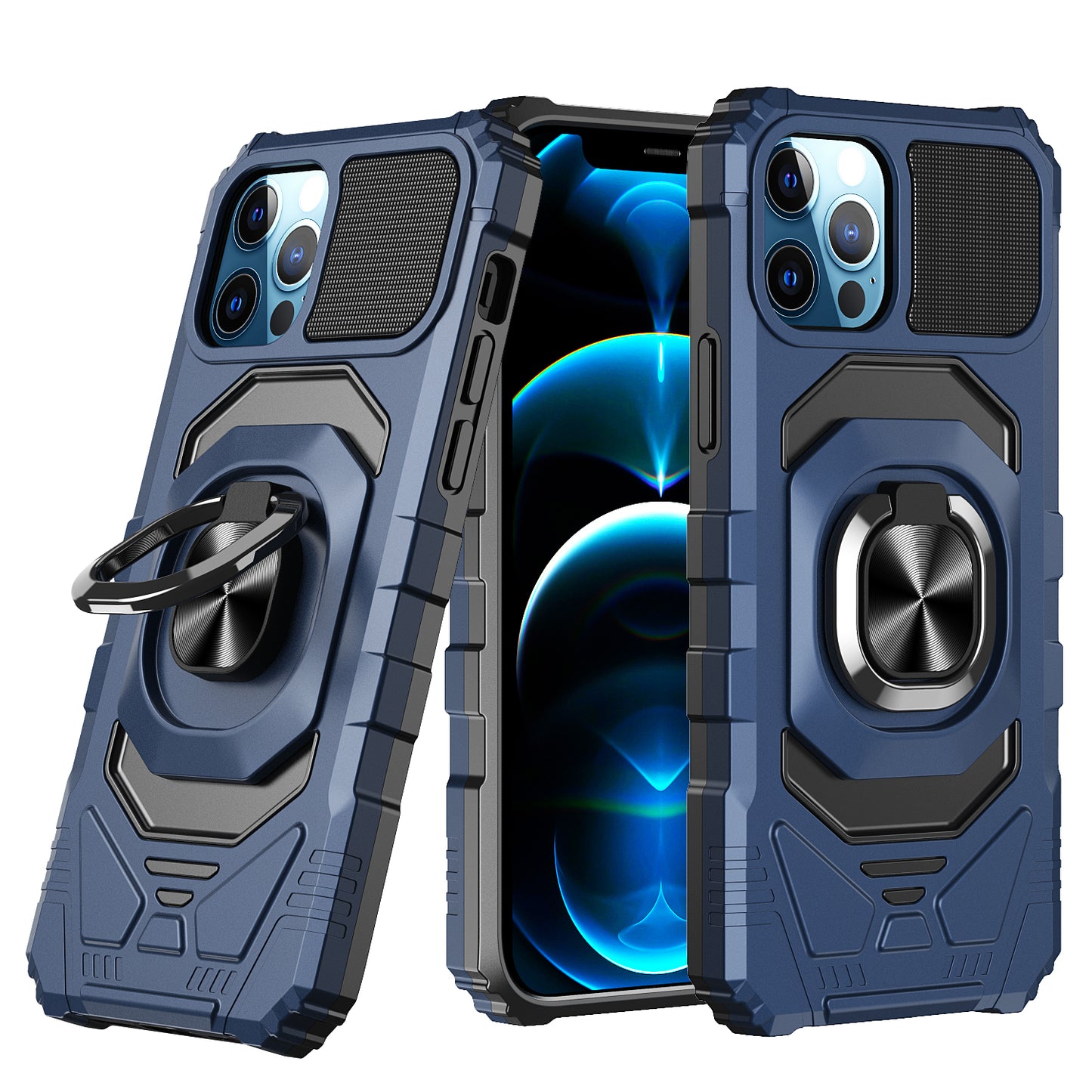 iPhone 11 Pro Max Dark Blue Robotic Ring Stand Case