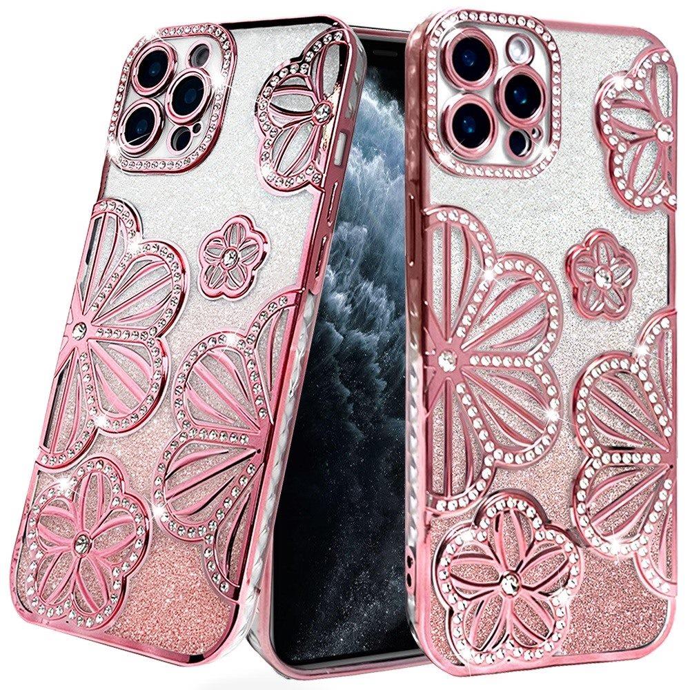 iPhone 11 Pro Max Rose Gold Glitter Floral TPU Case