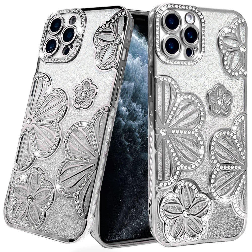 iPhone 11 Pro Max Silver Glitter Floral TPU Case