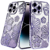 iPhone 14 Pro Max Purple Glitter Floral TPU Case